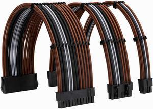 FormulaMod Power Supply Sleeved Cable 18AWG ATX 24P+ EPS 8-P+PCI-E8-P PSU Extension Cable Kit 30cm Length with Cable Combs (Black-Orange Black-White Black)
