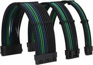 FormulaMod Power Supply Sleeved Cable 18AWG ATX 24P+ EPS 8-P+PCI-E8-P PSU Extension Cable Kit 30cm Length with Cable Combs (Black-Blue Black-Green Black) FormulaMod Power Supply Sleeved Cable 18AWG ATX 24P+ EPS 8-P+PCI-E8-P PSU Extension Cable Kit 30cm Length with Cable Combs (Black-Blue Black-Green Black)