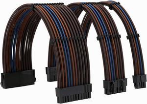 FormulaMod Power Supply Sleeved Cable 18AWG ATX 24P+ EPS 8-P+PCI-E8-P PSU Extension Cable Kit 30cm Length with Cable Combs (Brown Black-Orange Black-Blue)