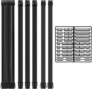 FormulaMod Advanced PSU Extension Cable Kit, Sleeved PSU Cable Combo, 300mm High Compatibility With Combs, ATX 24Pin / PCI-E GPU 8Pin / EPS CPU 8Pin, Fm-NCK1-I Black - Opposite bending