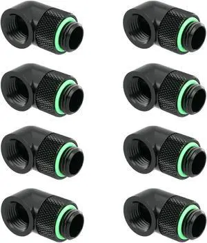 Barrow 90 Degree Rotary Fitting, Thread G1/4" Male to Female Extender Elbow Fitting Angled Adapter For Water Cooling System, 8 Pack Black Kit TWT90-v2.5