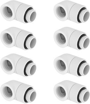 Barrow 90 Degree Rotary Fitting, Thread G1/4" Male to Female Extender Elbow Fitting Angled Adapter For Water Cooling System, 8 Pack White Kit TWT90-v2.5