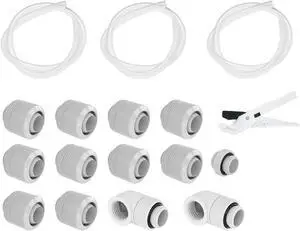 Barrow Soft Tube Fitting Kit, Include 10x13mm (3/8"IDx1/2"OD) Tubing & Tube Fitting & Tube Cutter, Thread G1/4" Compression Tube Fitting AIO Kit For Water Cooling System, 10x13 White Kit