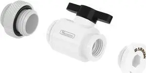 Barrow Drain Valve Kit, Include Ball Valve & Male To Male Fitting & Plug, AIO Water Valve Kit For Water Cooling System, White Kit