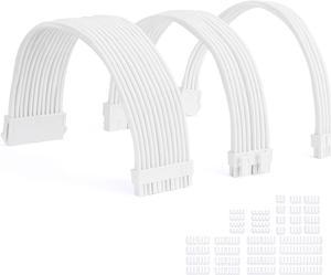 FormulaMod Special Configuration Advanced PSU Extension Cable Kit, All White 300mm High Compatibility With Combs, ATX 24Pin / PCI-E GPU 8Pin / EPS CPU 8Pin, Fm-NCK1-I All white - Forward bending