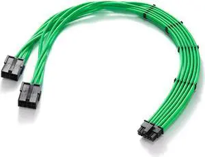 FormulaMod RTX 4070Ti PCIe 5.0 Power Cable Extender, 12VHPWR 16Pin(12+4) Male To 2x8Pin Female 16AWG Sleeved Extension Cord With Cable Combs, 17.7 Inch Green