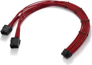 FormulaMod RTX 4070Ti PCIe 5.0 Power Cable Extender, 12VHPWR 16Pin(12+4) Male to 2x8Pin Female 16AWG Sleeved Extension Cord with Cable Combs, 17.7inch Red