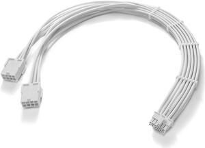 FormulaMod RTX 4070Ti PCIe 5.0 Power Cable Extender, 12VHPWR 16Pin(12+4) Male to 2x8Pin Female 16AWG Sleeved Extension Cord with Cable Combs, 17.7inch White