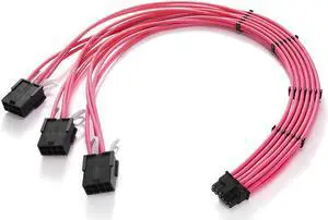 FormulaMod RTX 3090TI 4090 16Pin(12+4) to 3x8Pin PCI-E 5.0 Sleeved Extension Cable,12Pin to 3x8Pin Compatible 3090ti and RTX4090 4080 Series,17.7 inch with Cable Combs Pink