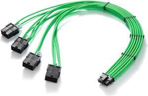 FormulaMod 16AWG RTX 4090 4080 4070TI 3090Ti16Pin(12+4) to 4x8Pin PCI-E 5.0 Sleeved Extension Cable,12Pin to 4x8Pin, 17.7 inch with Cable Combs Green