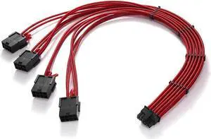 FormulaMod 16AWG RTX 4090 4080 4070TI 3090Ti16Pin(12+4) to 4x8Pin PCI-E 5.0 Sleeved Extension Cable,12Pin to 4x8Pin, 17.7 inch with Cable Combs Red