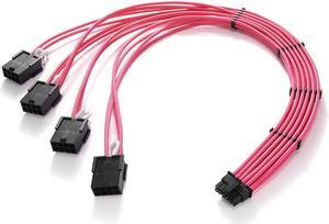 FormulaMod 16AWG RTX 4090 4080 4070TI 3090Ti16Pin(12+4) to 4x8Pin PCI-E 5.0 Sleeved Extension Cable,12Pin to 4x8Pin, 17.7 inch with Cable Combs Pink