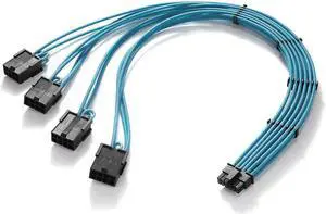 FormulaMod 16AWG RTX 4090 4080 4070TI 3090Ti16Pin(12+4) to 4x8Pin PCI-E 5.0 Sleeved Extension Cable,12Pin to 4x8Pin, 17.7 inch with Cable Combs Sky-blue