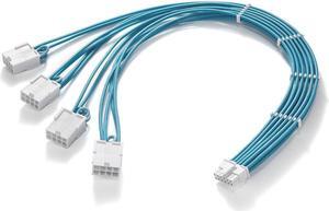 FormulaMod 16AWG RTX 4090 4080 4070TI 3090Ti16Pin(12+4) to 4x8Pin PCI-E 5.0 Sleeved Extension Cable,12Pin to 4x8Pin, 17.7 inch with Cable Combs Sky-blue+White