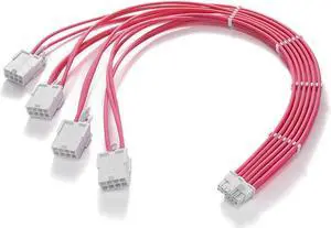 FormulaMod 16AWG RTX 4090 4080 4070TI 3090Ti16Pin(12+4) to 4x8Pin PCI-E 5.0 Sleeved Extension Cable,12Pin to 4x8Pin, 17.7 inch with Cable Combs Pink+White