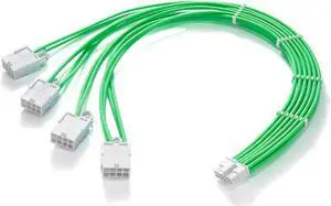 FormulaMod 16AWG RTX 4090 4080 4070TI 3090Ti16Pin(12+4) to 4x8Pin PCI-E 5.0 Sleeved Extension Cable,12Pin to 4x8Pin, 17.7 inch with Cable Combs Green+White