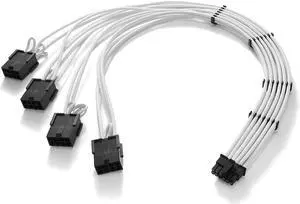 FormulaMod 16AWG RTX 4090 4080 4070TI 3090Ti16Pin(12+4) to 4x8Pin PCI-E 5.0 Sleeved Extension Cable,12Pin to 4x8Pin, 17.7 inch with Cable Combs Black+White