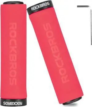 ROCKBROS Bike Grips Foam Single Lock on Bicycle Handle Bar Soft Comfortable Non-Slip Bike Handle Grips for BMX Mountain MTB Beach Cruiser Scooter Red Black lock