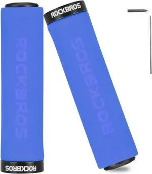 ROCKBROS Bike Grips Foam Single Lock on Bicycle Handle Bar Soft Comfortable Non-Slip Bike Handle Grips for BMX Mountain MTB Beach Cruiser Scooter Blue Black lock