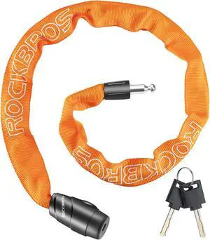 ROCKBROS Bike Lock Chain Bicycle Lock, Heavy Duty Anti Theft, 3 Ft Long, 5mm Thick Bike Chain Lock with Key Set, Cut Proof Security Scooter Lock Commuter Lock for Door, Gate, Fence, Grill Orange