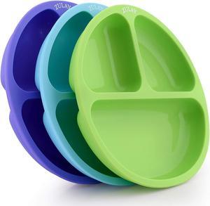 Zulay Kitchen Silicone Divided Baby Plates (3pcs) - 100% Quality BPA Free Silicone Toddler Plates Divided Design