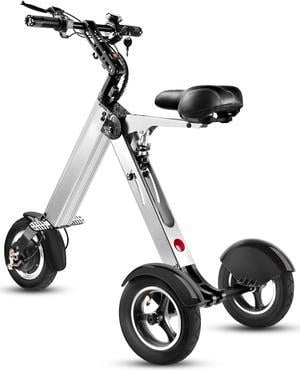 TopMate ES32 Electric Scooter Mini Tricycle for Adult Folding Electric Mobility Scooter with 10 Inche Pneumatic Tires and Reverse Function Key Switch and LED Display Electric Trike for Travel