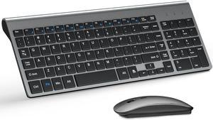 Wireless Keyboard and Mouse Ultra Slim Combo TopMate 24G Silent Compact USB Mouse and Scissor Switch Keyboard Set with Cover 2 AA and 2 AAA Batteries for PCLaptopWindowsMac  Gray Black