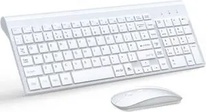 Wireless Keyboard and Mouse Ultra Slim Combo, TopMate 2.4G Silent Compact USB Mouse and Scissor Switch Keyboard Set with Cover, 2 AA and 2 AAA Batteries, for PC/Laptop/Windows/Mac - White