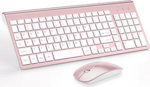 Wireless Keyboard and Mouse Ultra Slim Combo, TopMate 2.4G Silent Compact USB Mouse and Scissor Switch Keyboard Set with Cover, 2 AA and 2 AAA Batteries, for PC/Laptop/Windows/Mac -  Rose Gold White