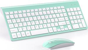 Wireless Keyboard and Mouse Ultra Slim Combo, TopMate 2.4G Silent Compact USB Mouse and Scissor Switch Keyboard Set with Cover, 2 AA and 2 AAA Batteries, for PC/Laptop/Windows/Mac - Mint Green