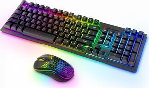 Wireless Keyboard and Mouse RGB Backlit Combo, MOOJAY Rechargeable 2.4G Light Up Cordless Gaming Keyboard with Ergonomic Wireless Wired Dual Mode Mice Set, for PC/Laptop/Windows/Mac - Black