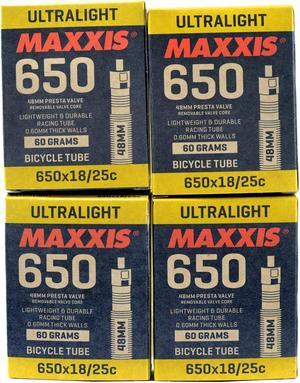 MAXXIS ULTRALIGHT 650x18-25C 48mm Bike Inner Tube Presta FV, 4 Pack, STB2289-4