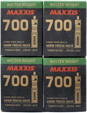 Maxxis Welter Weight 700x23-32C 60mm Bike Inner Tube Presta FV, 4 Pack, STB2213-4