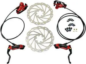 JUIN TECH DB1 MTB E-bike Hydraulic Dual-Piston Disc Brake Set(F+R) w/160mm Rotor, Red, JT2264