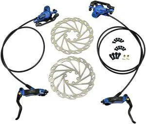 JUIN TECH DB1 MTB E-bike Hydraulic Dual-Piston Disc Brake Set(F+R) w/160mm Rotor, Blue, JT2266