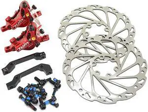 JUIN TECH R1 Hydraulic Road CX Disc Brake set 160mm with Rotor, Front and Rear, Red, JT1906