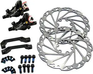 JUIN TECH M1 Hydraulic MTB E-Bike Disc Brake Set 160mm with Rotor, Front and Rear, Black, JT1948