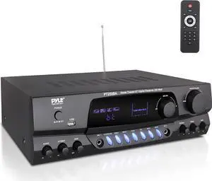 Pyle Wireless Bluetooth Power Amplifier System, 200 Watt Max, Home Theater Audio Stereo Receiver Box with FM/USB, Mic in, RCA Inputs, Echo & 2-Band EQ Control, Digital Display Screen - PT250BA