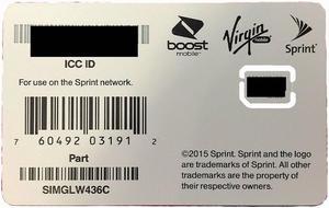 Sprint SIM Card | Nano Format | SIMGLW416TQ | Also Works with Boost Mobile and Virgin Mobile - Unactivated
