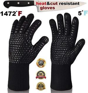 Oven Frying Smoker Barbecue Grill BBQ Baking Cooking Grilling Gloves 932 F Extreme Heat Rated Cut Fire Resistant Glove Indoor Outdoor Extra Long Cuff Kitchen Mitts for Men Women 1pair