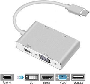 USB C to HDMI/DVI/VGA Adapter, Monodeal 4 in 1 USB 3.0 Type-C Hub VGA/HDMI/DVI Video Adapter 4K UHD, supports HDMI&VGA, DVI&VGA simultaneously, male to female multi-display video converter