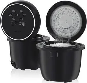Rice Cooker Small Low Carb, YOKEKON 3-cup (uncooked) Rice Cooker with Stainless Steel Steamer, 8-in-1 Rice Maker, Delay Timer and Auto Keep Warm Feature, Sushi, Risitto, Steamer, Cake, Black
