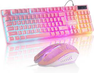 Wired Pink Gaming Keyboard and Mouse Combo with LED Backlit Wired Pink Gaming Keyboard and Mouse Combo with LED Backlit