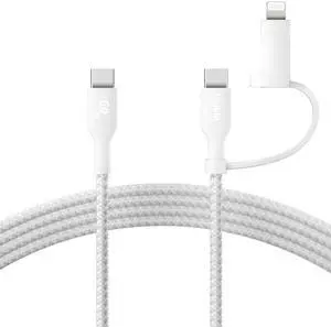 2-in-1 Charging Cable with USB-C & Lightning Connector - Braided Fast-Charging Cable 2-in-1 Charging Cable with USB-C & Lightning Connector - Braided Fast-Charging Cable