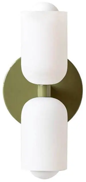 Modern Glass Double-Cylinder Wall Sconce with White Glass Shades and Round Metal Base Modern Glass Double-Cylinder Wall Sconce with White Glass Shades and Round Metal Base