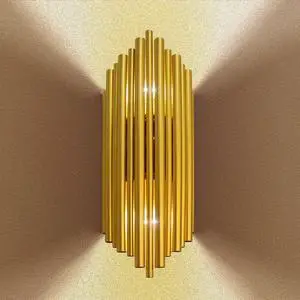 Gold Wall Light Modern Aluminium Wall Sconce 2 x E14 Gold Wall Light Modern Aluminium Wall Sconce 2 x E14