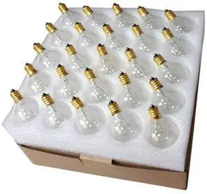 25 Packed Tungsten G40 E12 Base 7W Clear Warm Glow White Color 25 Packed Tungsten G40 E12 Base 7W Clear Warm Glow White Color
