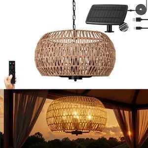 Outdoor Solar Chandelier 4-Light 19" Outdoor Rattan Chandelier Outdoor Solar Chandelier 4-Light 19" Outdoor Rattan Chandelier