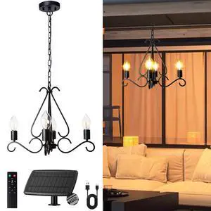 Solar Chandelier Outdoor 4-Lights 23" Rustic Farmhouse Industrial Iron Chandeliers Solar Chandelier Outdoor 4-Lights 23" Rustic Farmhouse Industrial Iron Chandeliers