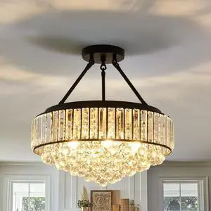6-Lights Modern Crystal Chandelier Black Metal 6-Lights Modern Crystal Chandelier Black Metal